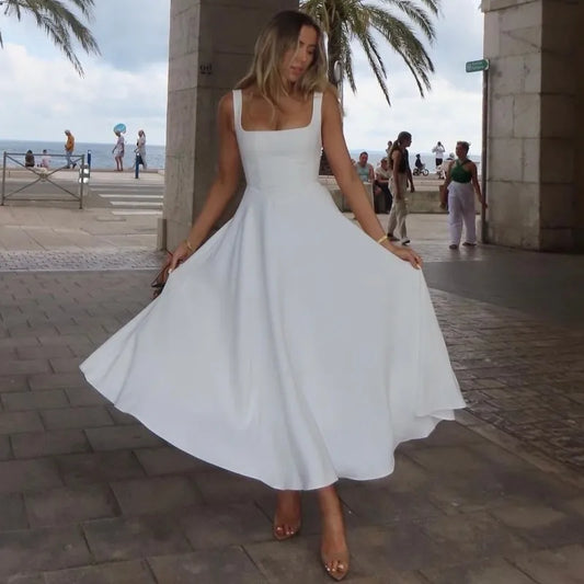 Julissa MO Sexy Square Collar Maxi Dress with Spaghetti Straps