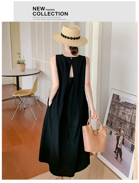 NYFS 2025 Summer Loose Cotton A-Line Backless Dress for Women (L-4XL)