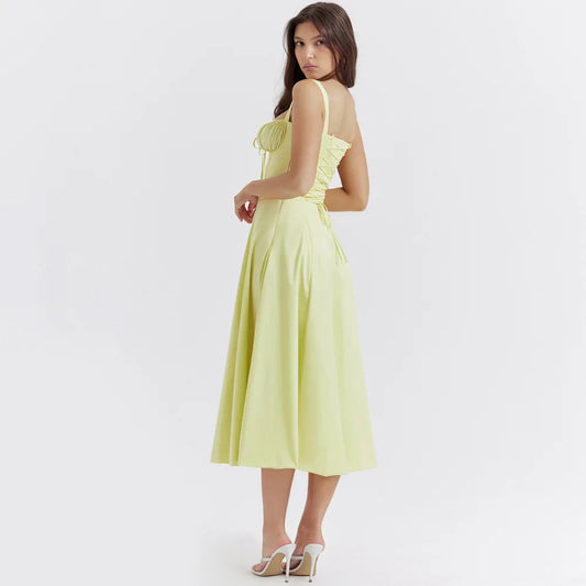 Suninheart Floral Print Midi Dress with Slit and Lace-Up Detail