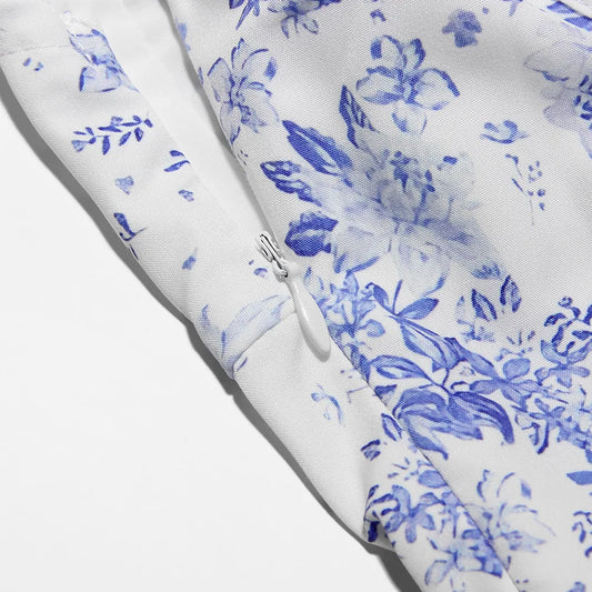 Suninheart Floral Print Midi Dress with Slit and Lace-Up Detail