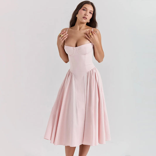 Elegant Backless Spaghetti Strap Midi Dress for Women