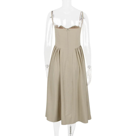 Elegant Backless Spaghetti Strap Midi Dress for Women