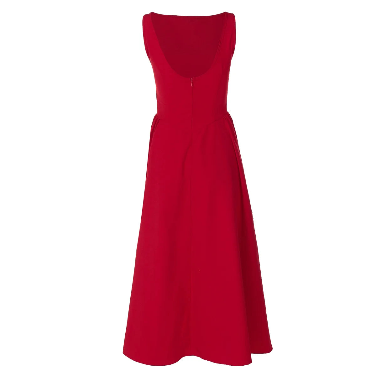 Suninheart 2025 Elegant Red Sleeveless Midi Dress