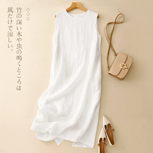 TEGIL Cotton Linen Sleeveless Round Neck Casual Dress