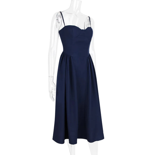 Elegant Backless Spaghetti Strap Midi Dress for Women