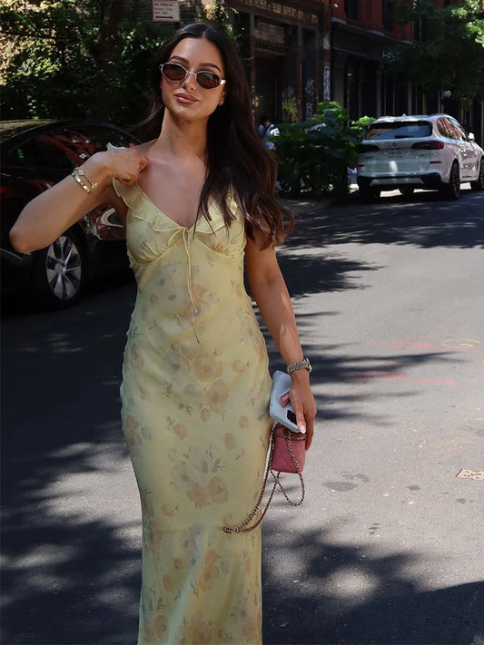 Cryptographic Floral Print Plunge Maxi Dress