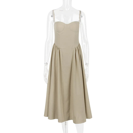 Elegant Backless Spaghetti Strap Midi Dress for Women
