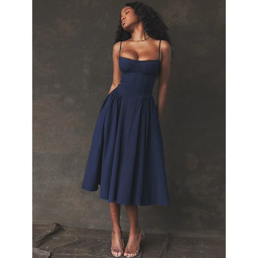 Elegant Backless Spaghetti Strap Midi Dress for Women
