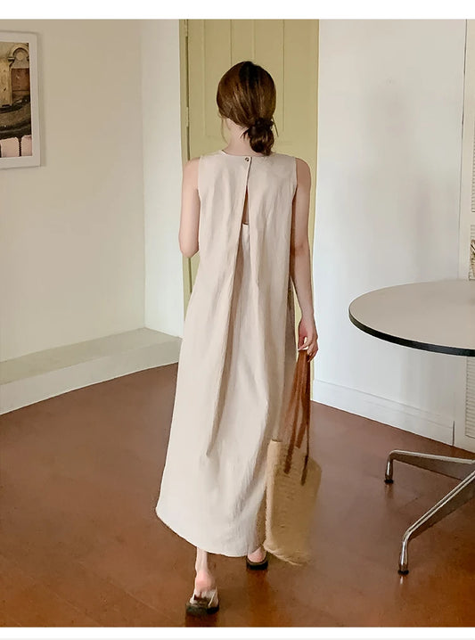 NYFS 2025 Summer Loose Cotton A-Line Backless Dress for Women (L-4XL)