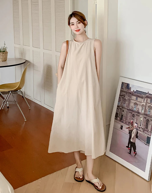NYFS 2025 Summer Loose Cotton A-Line Backless Dress for Women (L-4XL)
