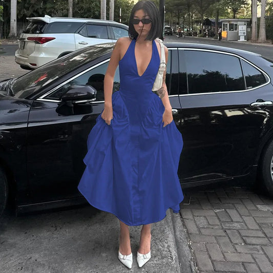 Elegant V-Neck Backless Maxi Dress for Women