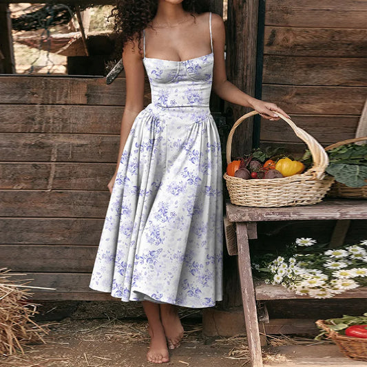 Elegant Backless Spaghetti Strap Midi Dress for Women