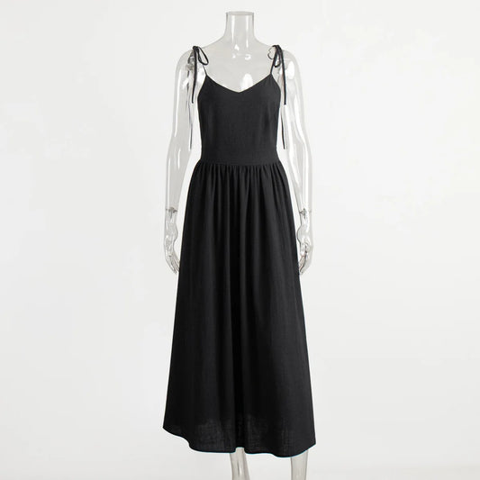 Bornladies Vintage A-line Cotton V-neck Sling Dress