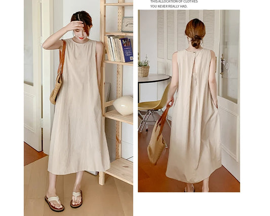 NYFS 2025 Summer Loose Cotton A-Line Backless Dress for Women (L-4XL)