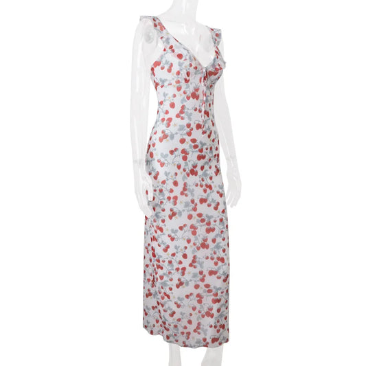 Cryptographic Floral Print Plunge Maxi Dress