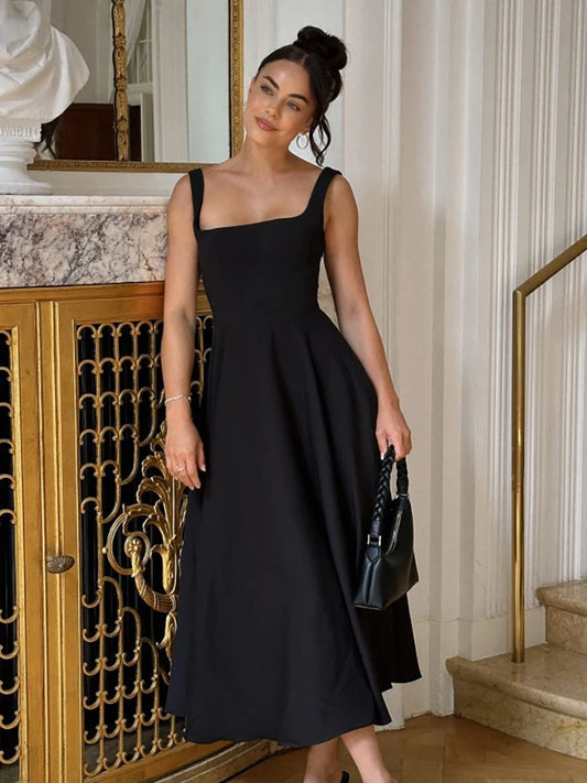 Julissa MO Sexy Square Collar Maxi Dress with Spaghetti Straps