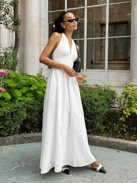 Bornladies V-Neck Cotton Camisole Dress with Waist Cinch