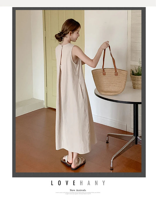 NYFS 2025 Summer Loose Cotton A-Line Backless Dress for Women (L-4XL)