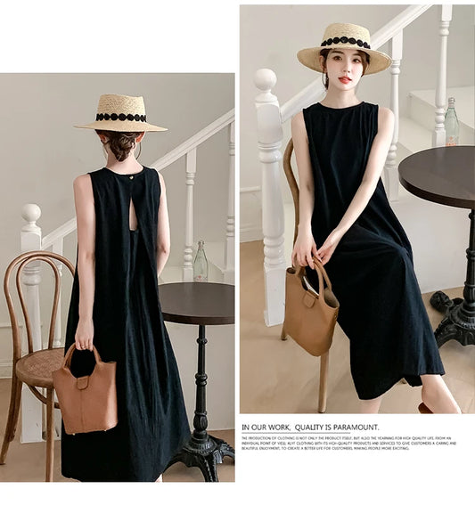 NYFS 2025 Summer Loose Cotton A-Line Backless Dress for Women (L-4XL)
