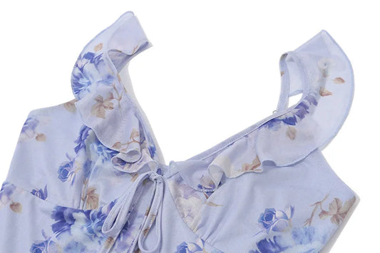 Cryptographic Floral Print Plunge Maxi Dress