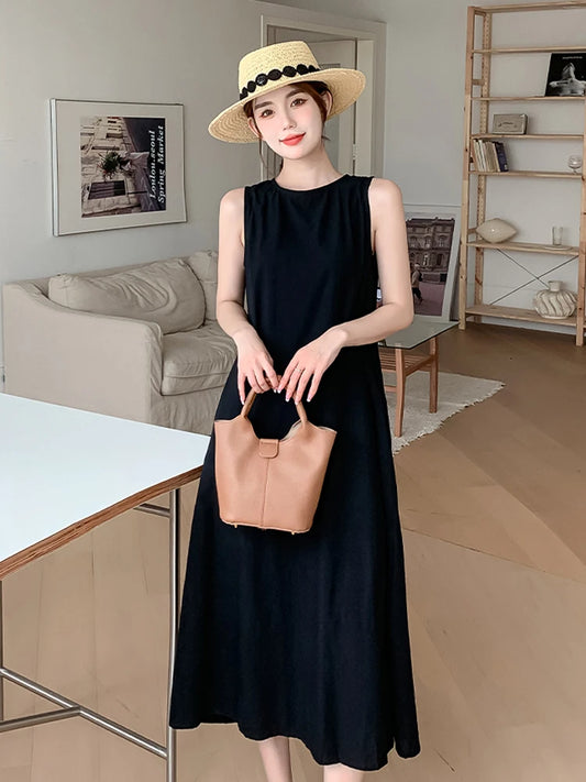NYFS 2025 Summer Loose Cotton A-Line Backless Dress for Women (L-4XL)