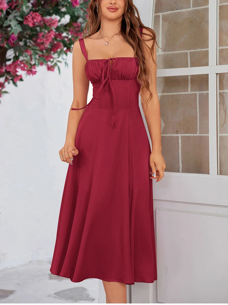 NewAsia Women's Adjustable Straps Cut Out Midi Corset Dress