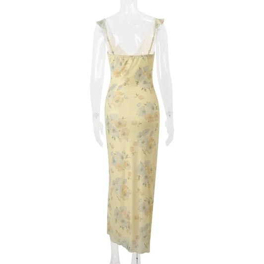 Cryptographic Floral Print Plunge Maxi Dress