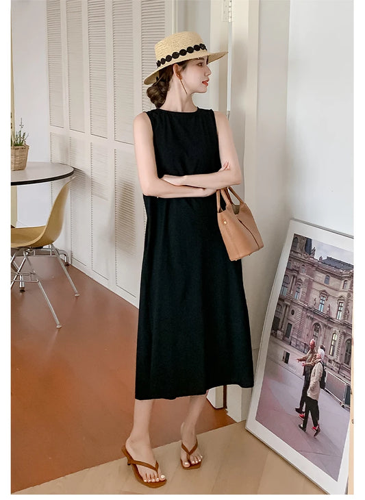 NYFS 2025 Summer Loose Cotton A-Line Backless Dress for Women (L-4XL)