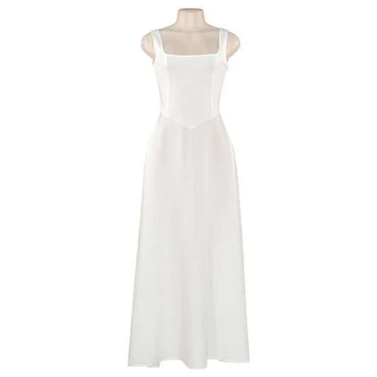 Julissa MO Sexy Square Collar Maxi Dress with Spaghetti Straps