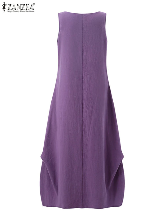 ZANZEA Oversized Cotton Maxi Dress for Women - Casual Sleeveless Summer Style