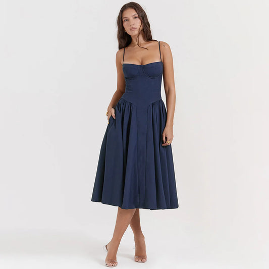 Elegant Backless Spaghetti Strap Midi Dress for Women