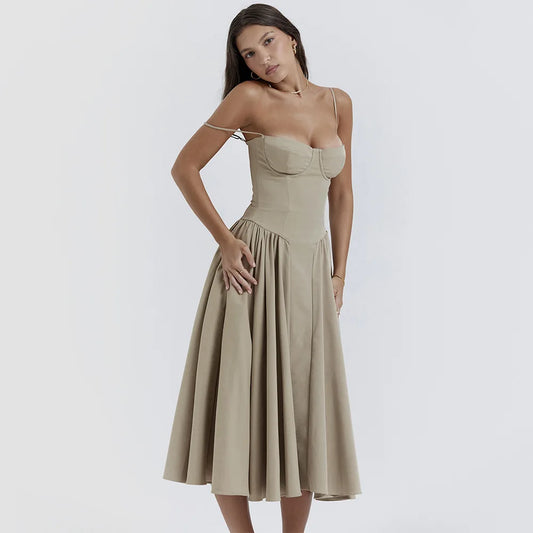 Elegant Backless Spaghetti Strap Midi Dress for Women