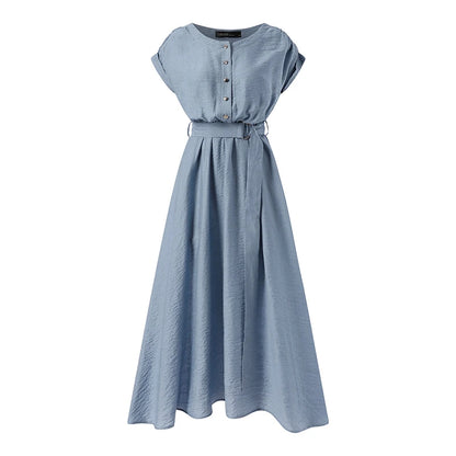 ZANZEA Women’s Elegant Mid-Calf Casual Dress with Belt