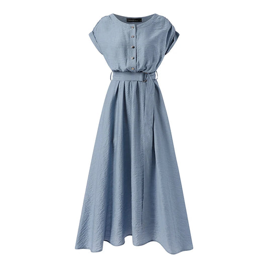 ZANZEA Women’s Elegant Mid-Calf Casual Dress with Belt