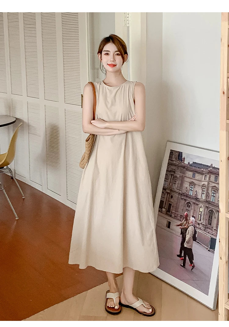 NYFS 2025 Summer Loose Cotton A-Line Backless Dress for Women (L-4XL)