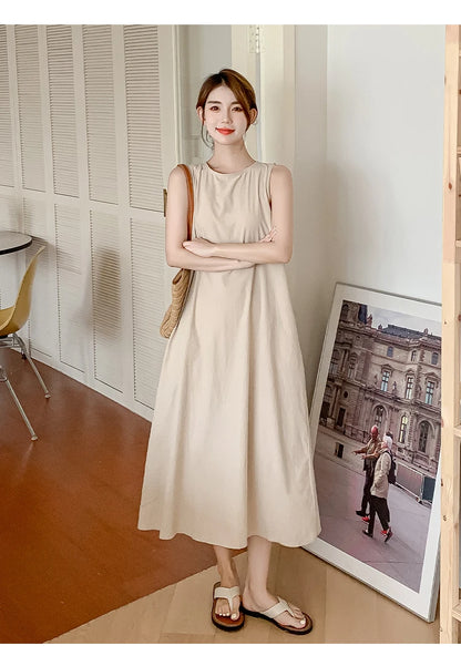 NYFS 2025 Summer Loose Cotton A-Line Backless Dress for Women (L-4XL)