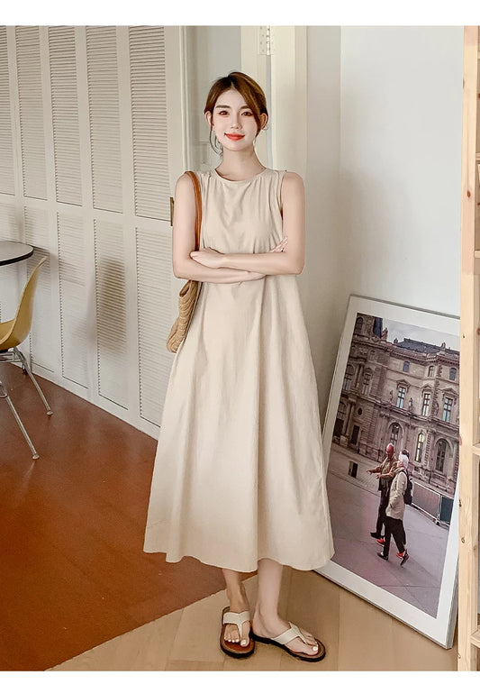 NYFS 2025 Summer Loose Cotton A-Line Backless Dress for Women (L-4XL)
