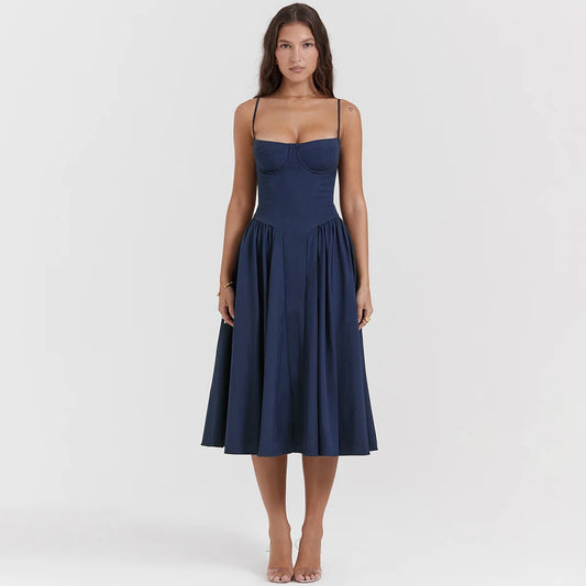 Elegant Backless Spaghetti Strap Midi Dress for Women