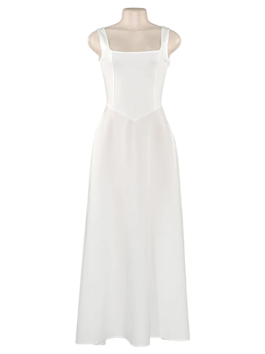 Julissa MO Sexy Square Collar Maxi Dress with Spaghetti Straps