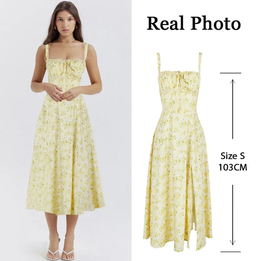 Suninheart Floral Print Midi Dress with Slit and Lace-Up Detail