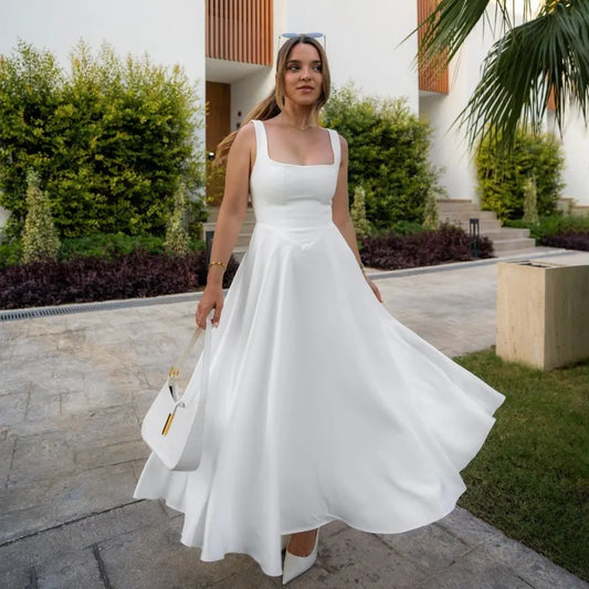 Julissa MO Sexy Square Collar Maxi Dress with Spaghetti Straps