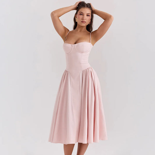 Elegant Backless Spaghetti Strap Midi Dress for Women