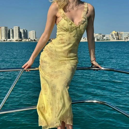 Cryptographic Floral Print Plunge Maxi Dress