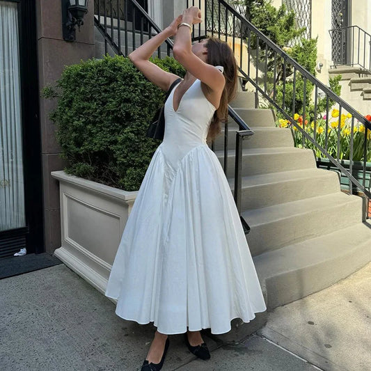 Elegant V-Neck Backless Maxi Dress for Women