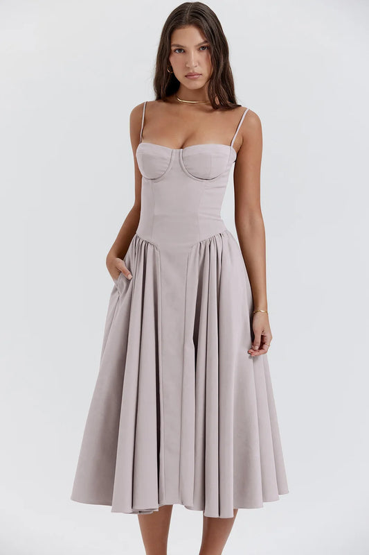 Elegant Backless Spaghetti Strap Midi Dress for Women