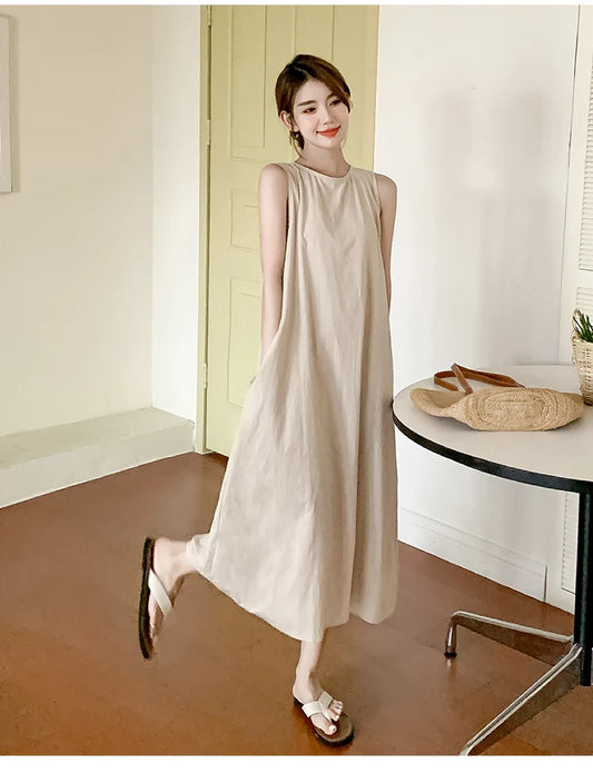 NYFS 2025 Summer Loose Cotton A-Line Backless Dress for Women (L-4XL)