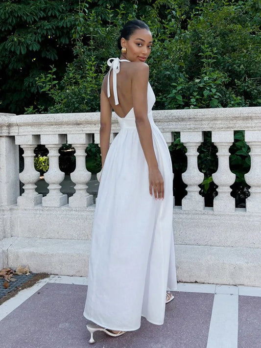 Bornladies V-Neck Cotton Camisole Dress with Waist Cinch