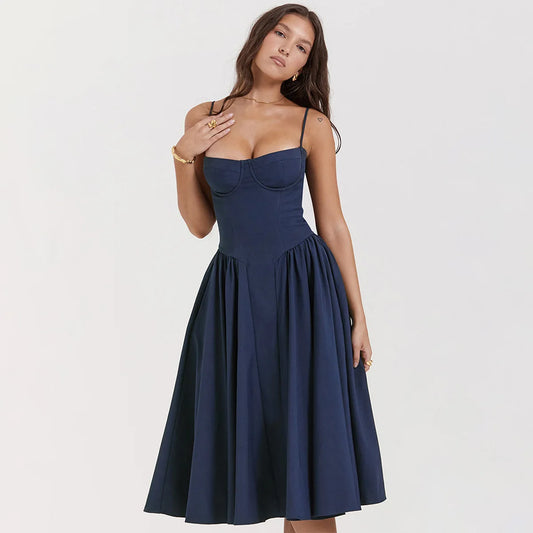 Elegant Backless Spaghetti Strap Midi Dress for Women