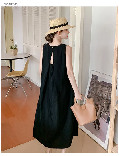 NYFS 2025 Summer Loose Cotton A-Line Backless Dress for Women (L-4XL)
