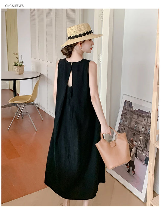 NYFS 2025 Summer Loose Cotton A-Line Backless Dress for Women (L-4XL)